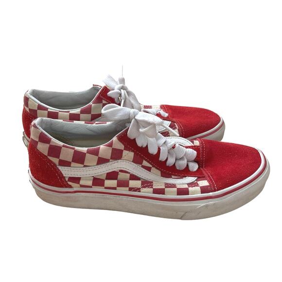 VANS Old Skool Low Checkerboard Lace Up Racing Red White Mens 7.5 Womens 9 Vans VANS Old Skool Low Checkerboard Lace Racing Red White  main image 3